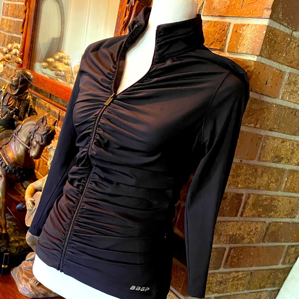 bebe Black Ruched Zip-Up Long Sleeve jacket ❤️🔥🍒